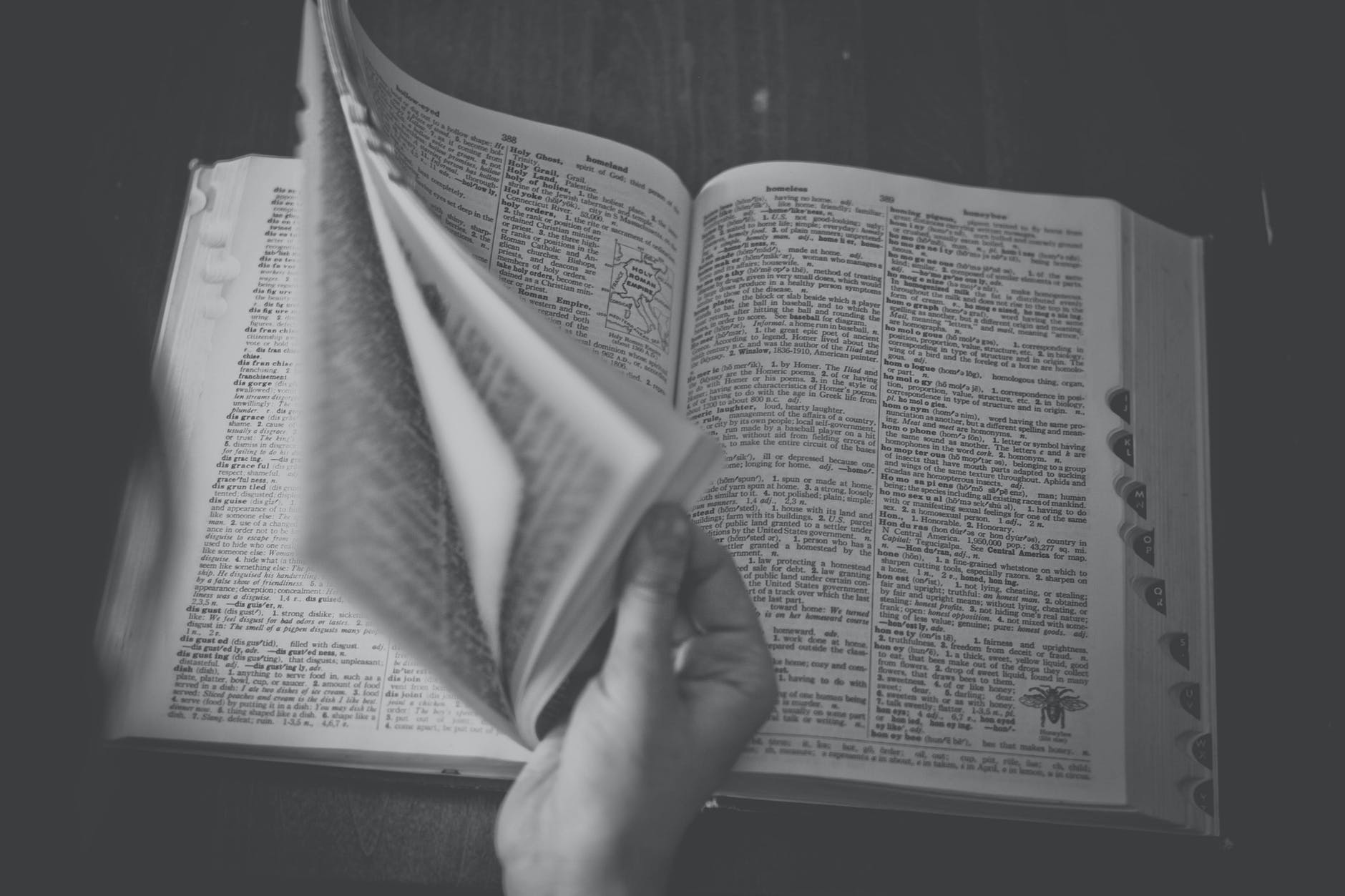 black and white book browse dictionary